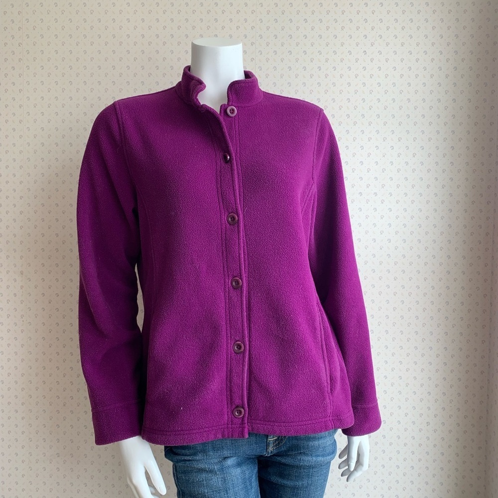 LL Bean Purple Button Down Fleece Jacket sz Medium PW5
